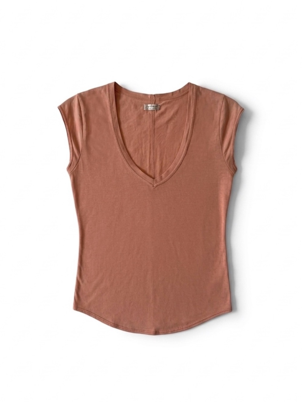 Free People Intimately V Neck Cap Sleeve Top Mauve Rose Pink XS Boho Basic Tee